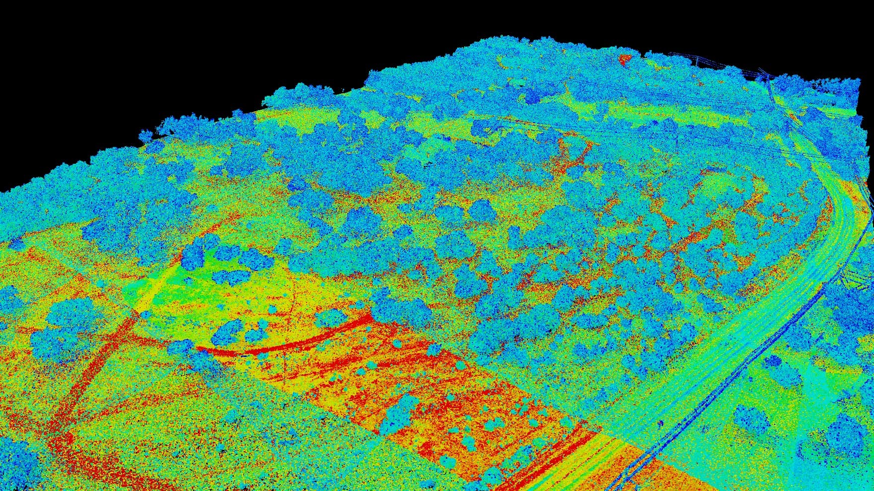 Classified 3D scan separating built assets, ground, and vegetation