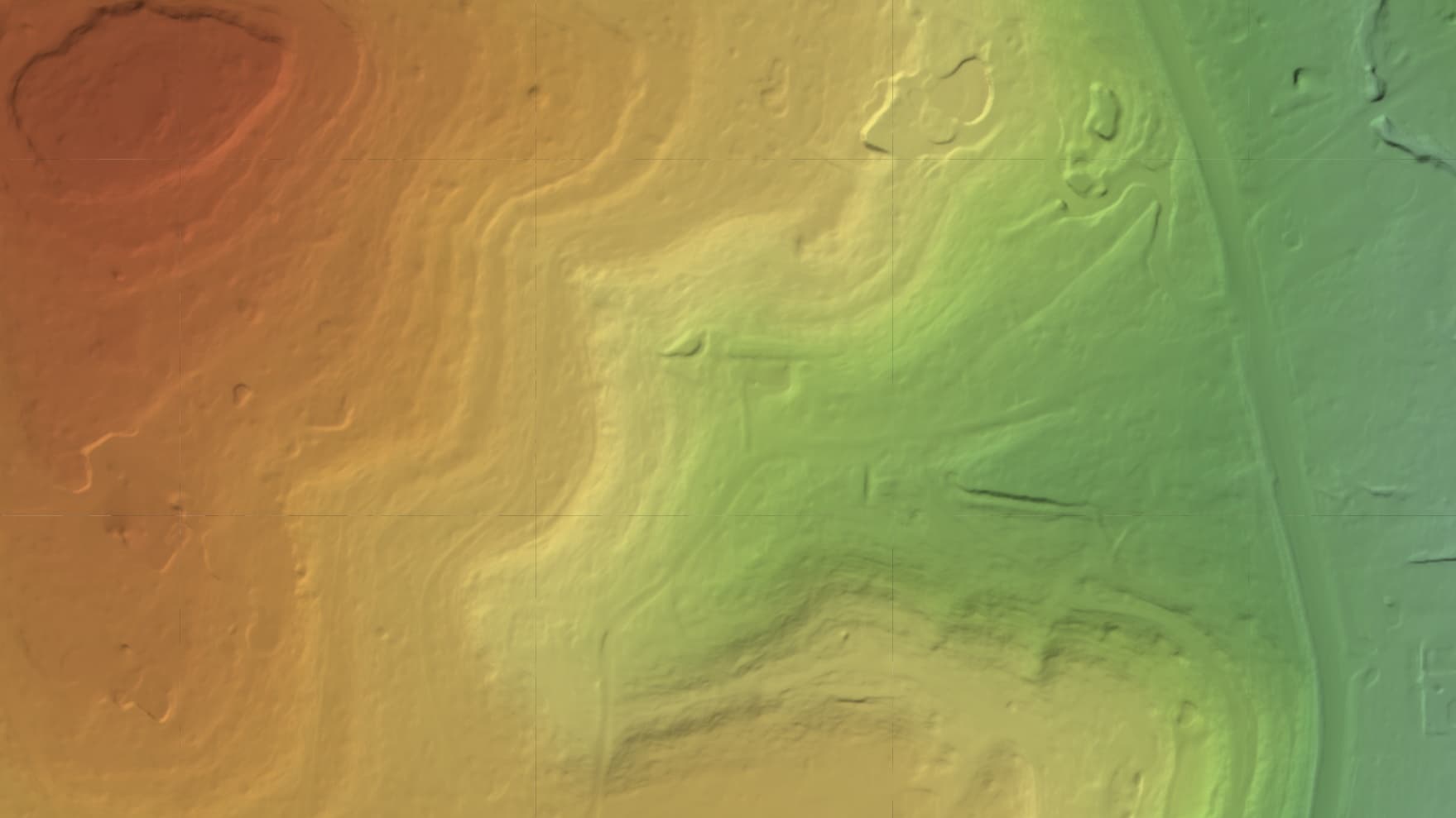 Bare-earth terrain hillshade of a Hill Country parcel showing slope and drainage
