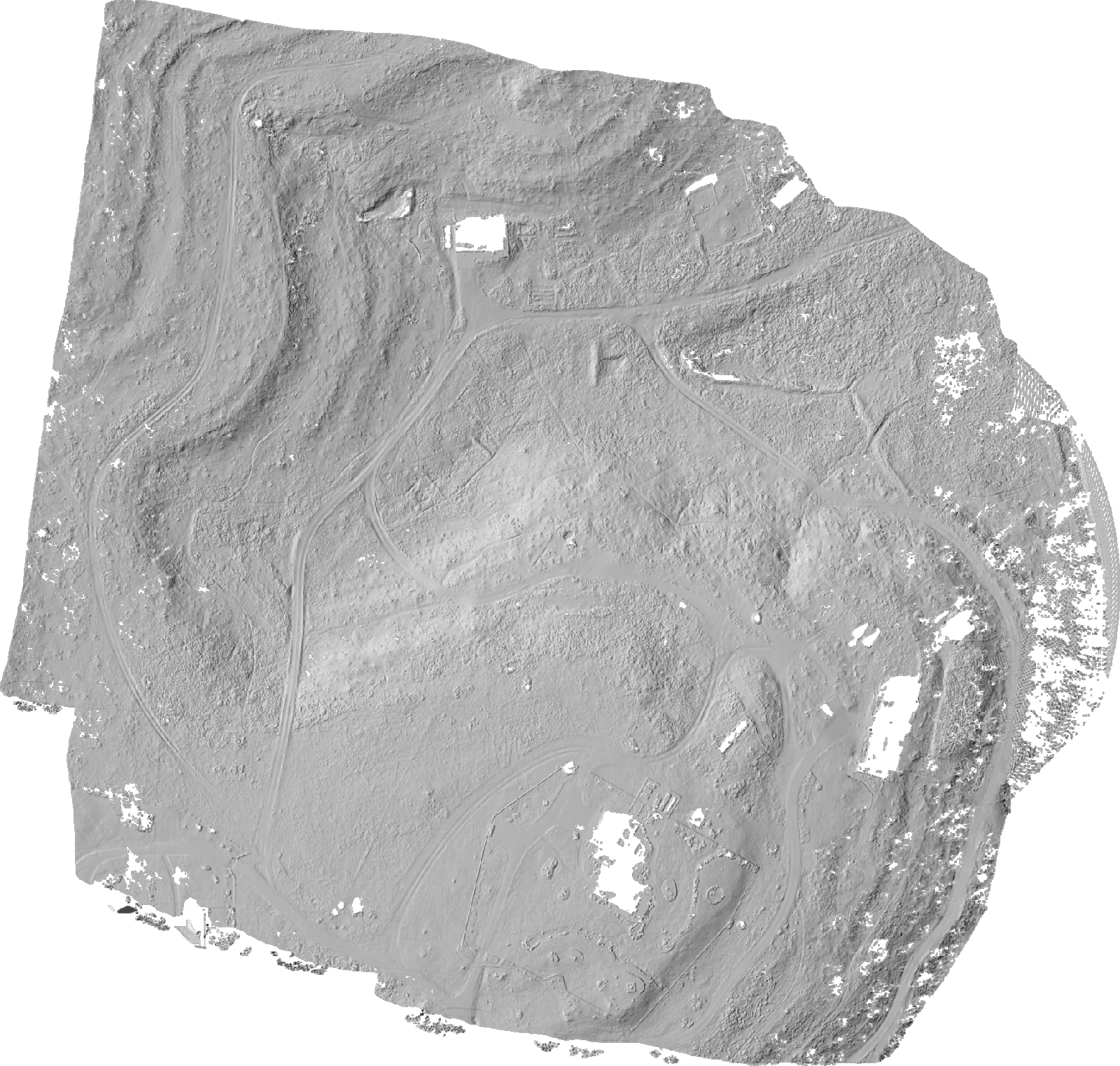 Hillshade of our showcase ranch's bare ground — the pipeline's own relief layer, Feb 2026 terrain model.